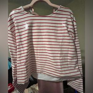 So Me Sequin Red and White Striped Lined Blouse